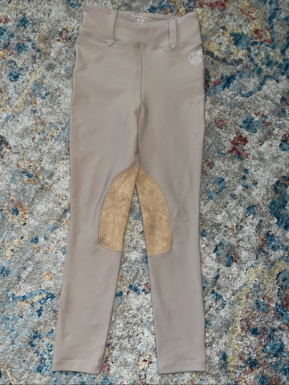 Kids Taupe Riding Leggings with Tan Knee Patch